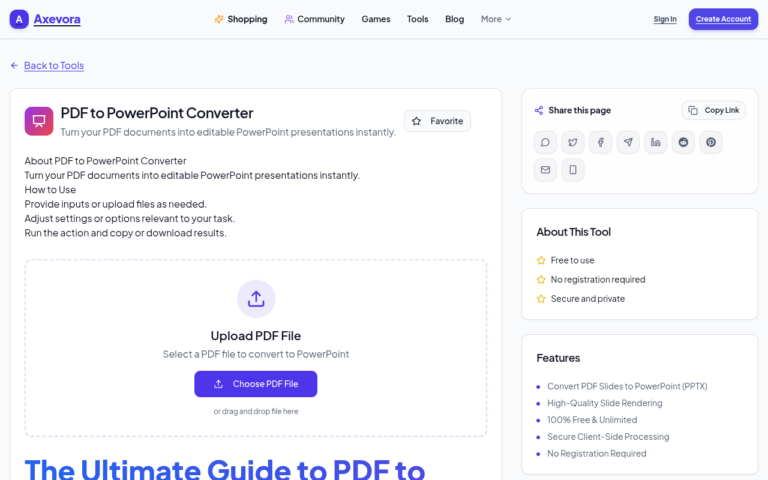 Axevora PDF to PPT online tool interface
