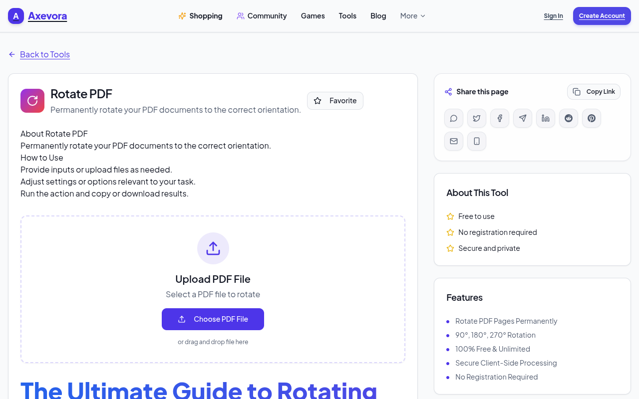 Axevora Rotate PDF online tool interface
